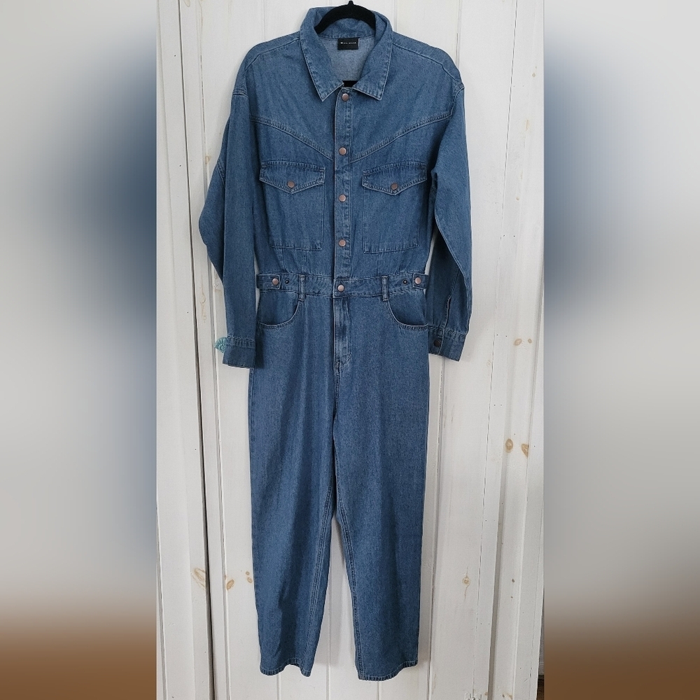 Miou Muse Light Wash Utility Lightweight Denim Jumpsuit